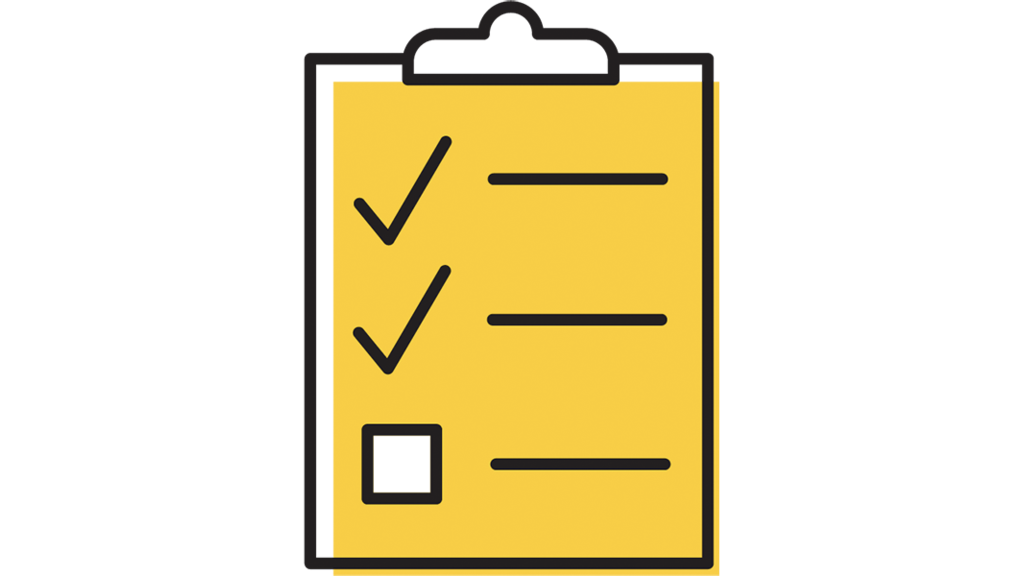 Illustration of clipboard with checkmarks.
