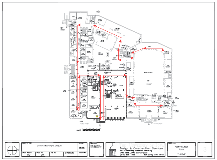 Iowa Memorial Union floor plan with walking route