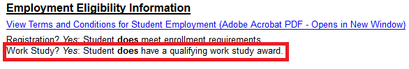 Screenshot of Employment Eligibility Information