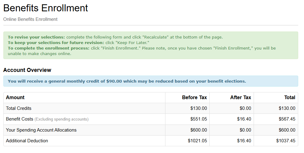 image of a benefits enrollment account overview from employee self-service enrollment system in 2026