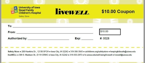 $10.00 Coupon to UI Children's Hospital Safety Store
