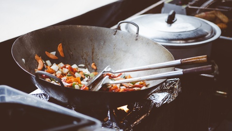 Minced Vegetables with Fish Stir Fry in wok 