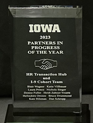 2023 Partners in Progress of the Year Award Plaque