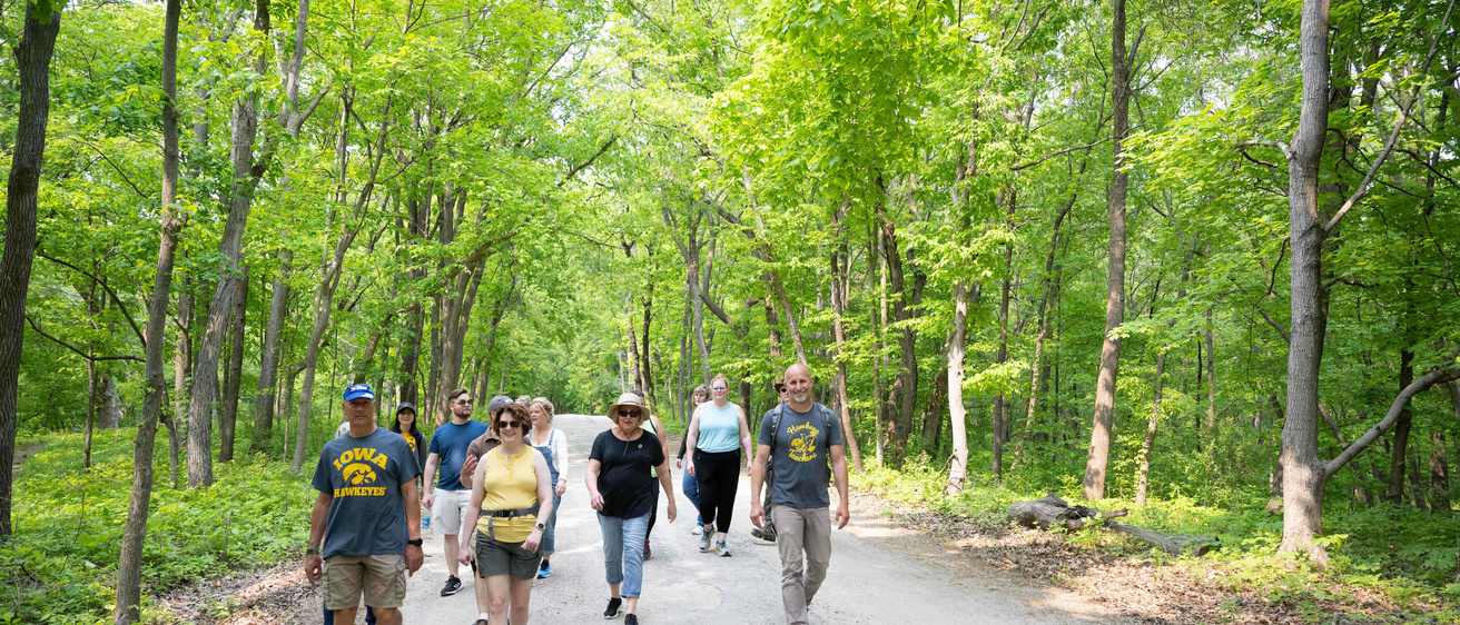 Faculty and staff participate in a tour of MacBride Nature Recreation Area
