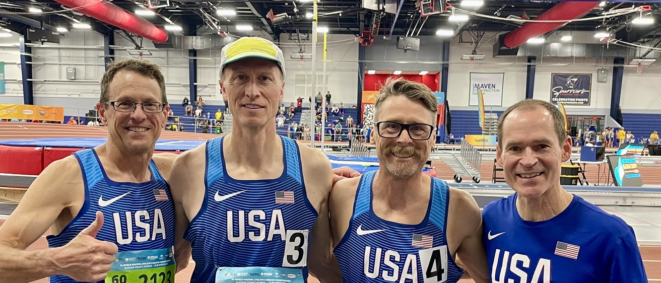 Physics professor John Prineas poses for a photo after competing in the World Masters Indoor Track Meet