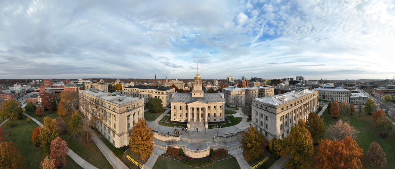 drone view of the UI Pentacrest