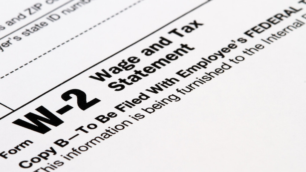 Close up of W-2 federal tax form