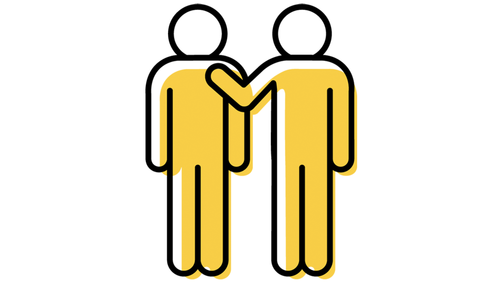 Illustration of two people, one with hand on the other's shoulder.