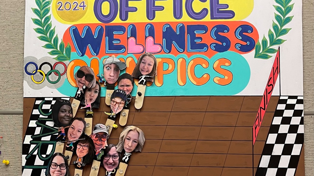 The Office Olympics leader board shows participants racing to the finish line