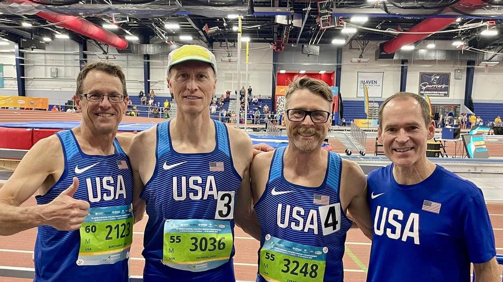 Physics professor John Prineas poses for a photo after competing in the World Masters Indoor Track Meet