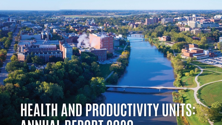 UI campus along Iowa River as viewed from sky