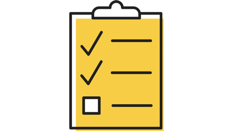 Illustration of clipboard with checkmarks.