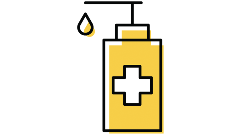 Graphic of pump bottle with droplet coming out.