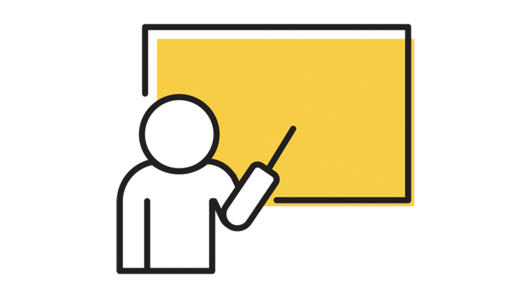 silhouette of presenter in front of a screen