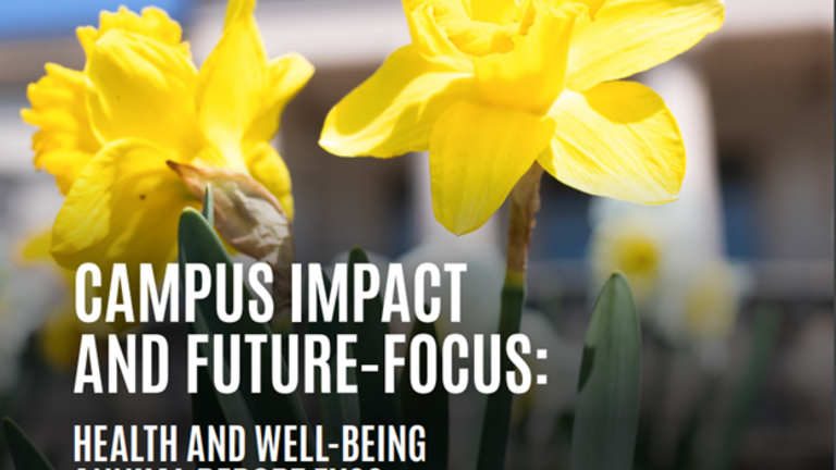 cover of health and well-being report cover with yellow daffodils